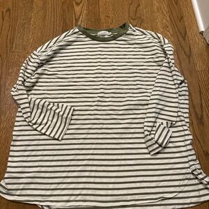 Pomander Place Green and White Striped Long Sleeve Tee